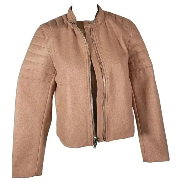 GAP Womens Vintage Moto Biker Wool Blend Tan Quilted Cropped Jacket Coat Small - Picture 8 of 15